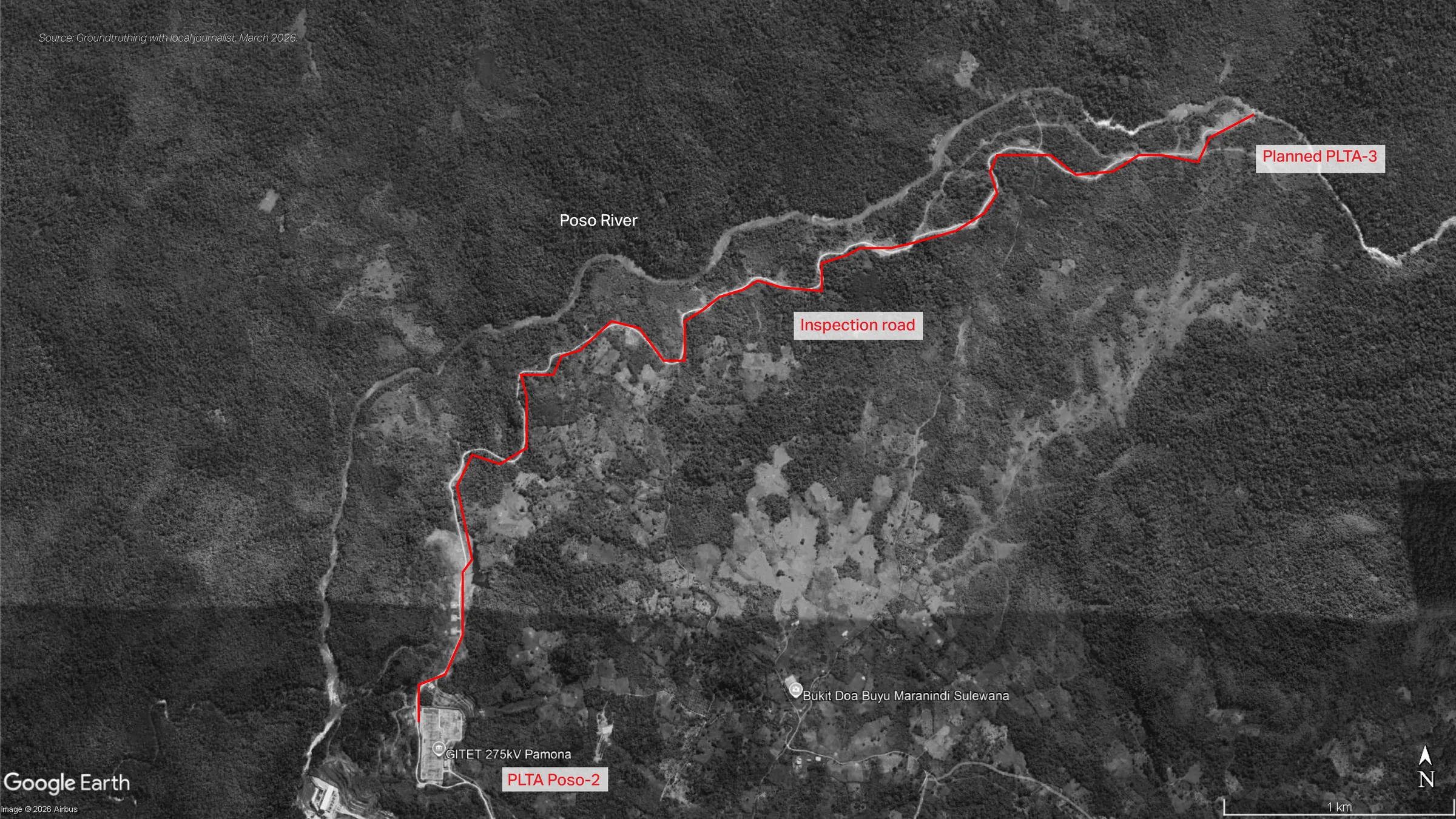 Inspection road seen from satellite imagery, 2025.